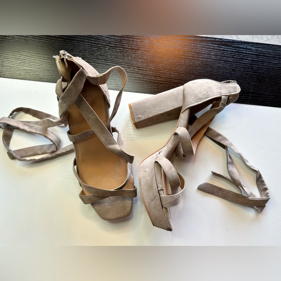 Torrid Taupe Strappy Block Heels with Wraparound Ties - Size 12WW - $20 - Picture 2 of 3